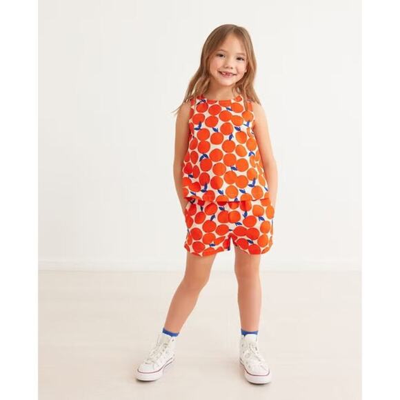 Hanna Andersson Girls Print Cross Back Cotton Poplin Tank Top & Bottom Size 6-7 - Picture 1 of 8